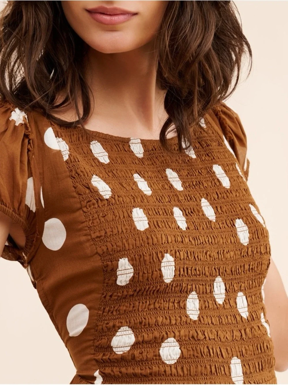 Free People UltraViolet Maxi Dress brown white polka dot - Picture 7 of 9
